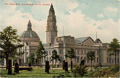 The Town Hall and Gorsedd Circle CardiffPostcard Used 1908
