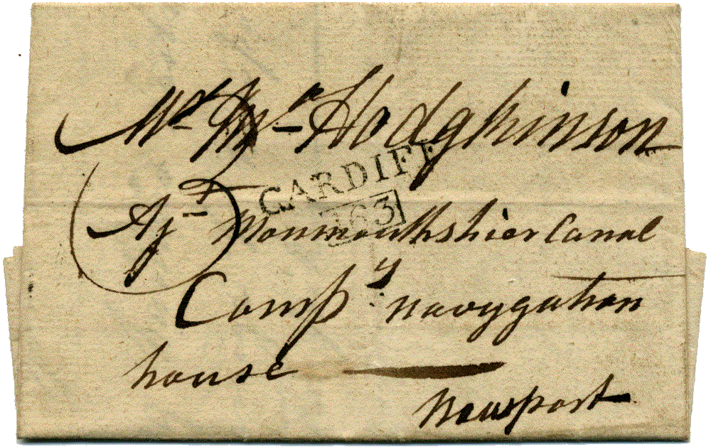 Cardiff 1803 Straight Line 163 Boxed Mileage to Agt Monmothshire Canal Compy Navigation House -Newport