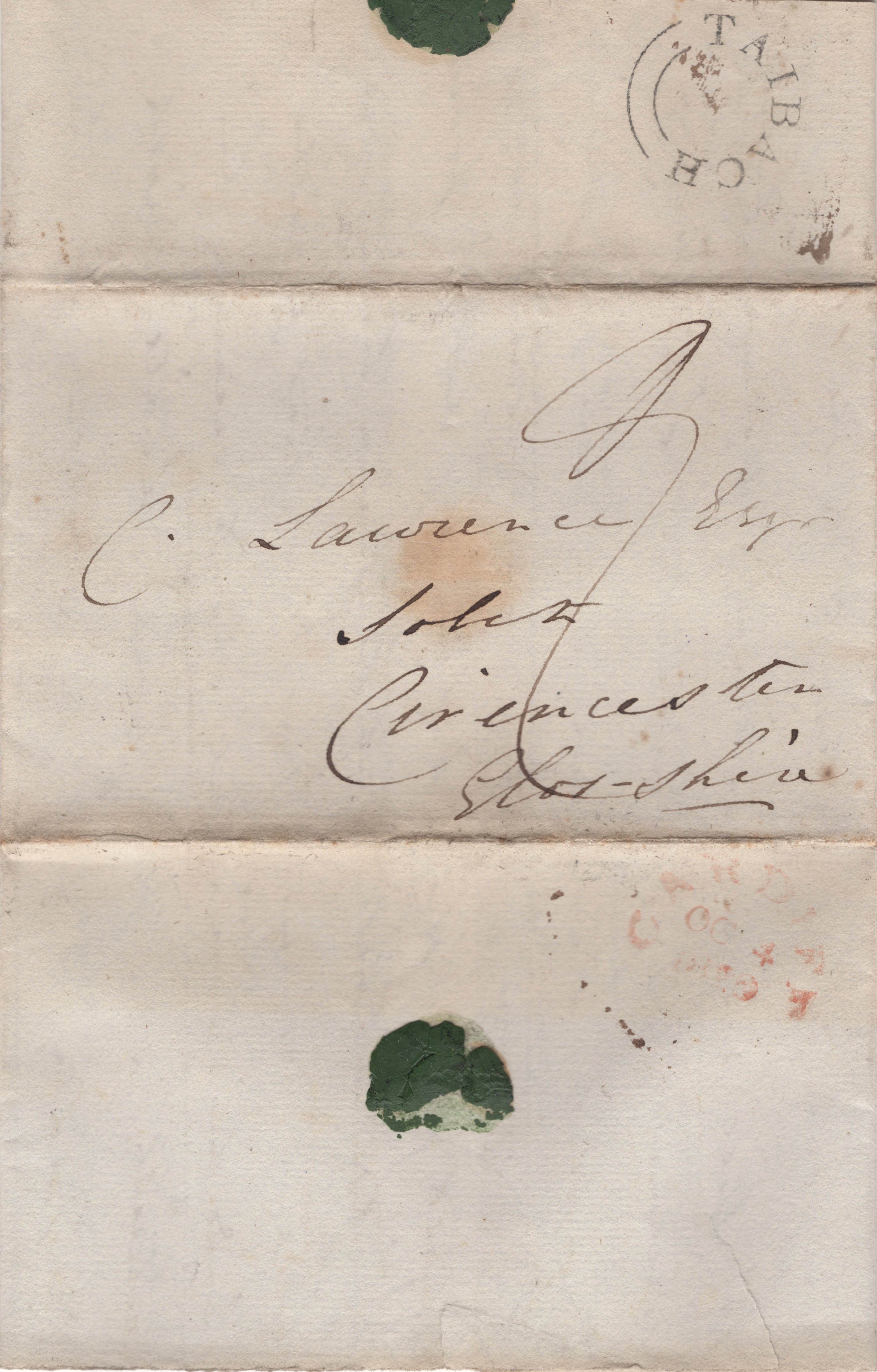 Entire from Taibach to Cirencester via Cardiff (Circular Dated mark with mileage 163 removed, rate 9d