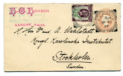 Envelope with Squared Circle Cardiff  postmarks 1897