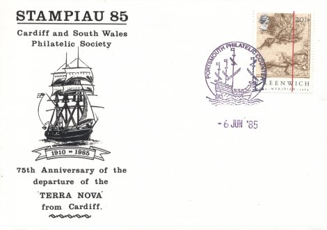 75th Anniversary of  Scott's arrival at Plymouth before setting out for the Antarctic via Cardiff Plymouth Philatelic Counter postmark