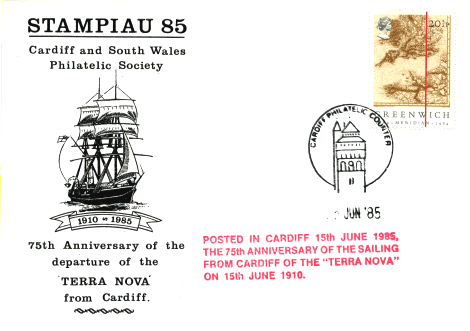 Commemorative cover from Cardiff 15th June 1985 75th Anniversary of Scott's departure from Cardiff for the Antarctic