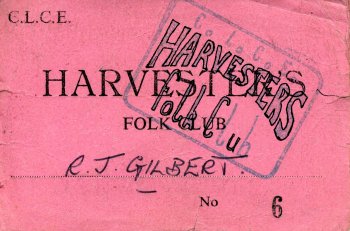 Harvester's Folk Club 1976 ~ Scraptoft College Leicester ~ Membership Card